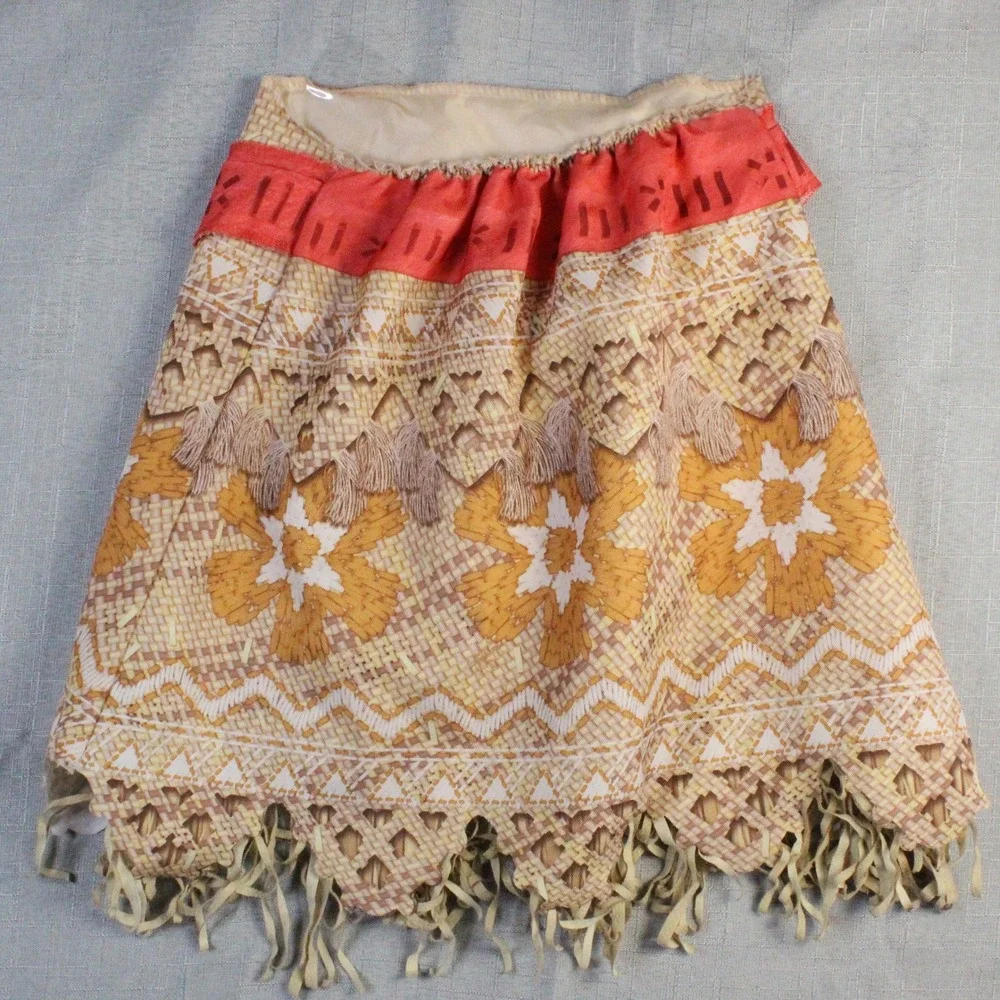 Disney Moana Costume Skirt Size 4-6X Tan Red Polynesian Boho Tropical Dress Up